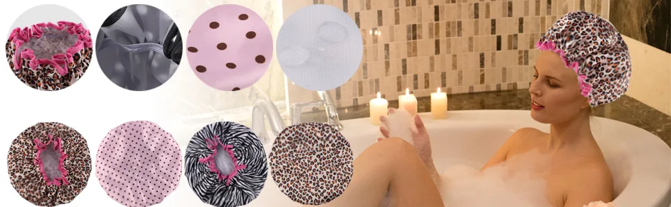 4 Pcs Reusable Shower Cap, EVA Waterproof Shower Cap Elastic Double Layers Shower Hat Bath Caps for Women Ladies Spa Salon Medium-10.6'' Multicolored-A - product information 2