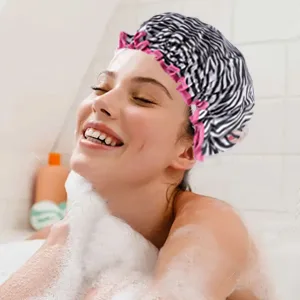 4 Pcs Reusable Shower Cap, EVA Waterproof Shower Cap Elastic Double Layers Shower Hat Bath Caps for Women Ladies Spa Salon Medium-10.6'' Multicolored-A - product information 4