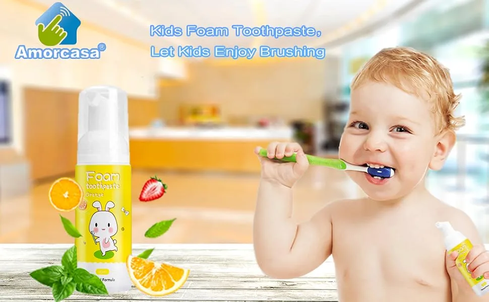 Foam Foothpaste Kids, Child-Friendly Formula Edible for Kids Oral Cleaning and Prevention Decay, Orange Flavor ,60ml, 3Pack - 9-25??