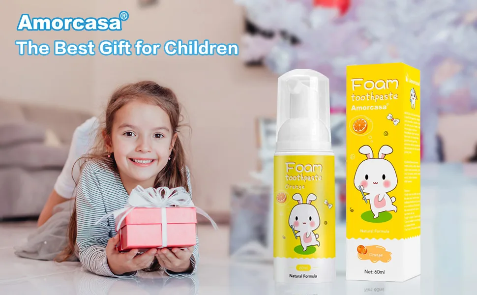 Foam Foothpaste Kids, Child-Friendly Formula Edible for Kids Oral Cleaning and Prevention Decay, Orange Flavor ,60ml, 3Pack - 9-25??