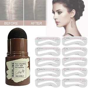 One Step Brow Stamp Shaping Kit - Professional Eyebrow Powder Stamp Makeup with 10 Reusable Eyebrow Stencils Eyebrow Definer, Long Lasting Buildable Eyebrow Makeup Tools for Women (Natural black) - One Step Brow Stamp Shaping Kit