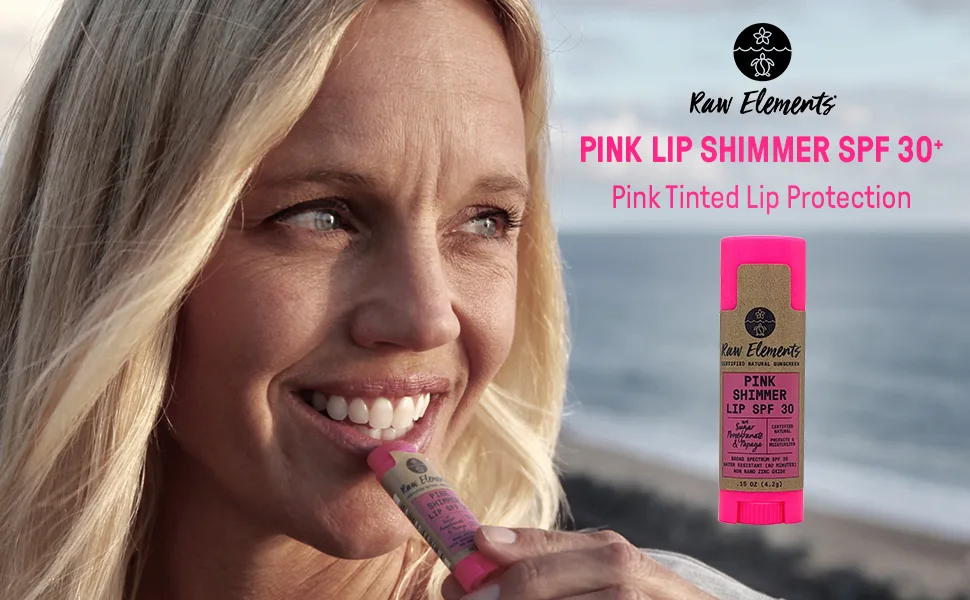 Raw Elements Organic Pink Lip Shimmer Zinc Oxide SPF 30+, 0.15oz - Raw Elements