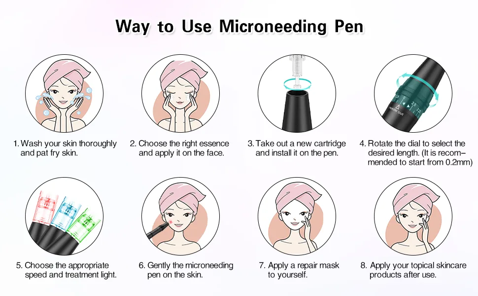 Microneedling Pen Electric Dermapen Professional Adjustable Microneedle with 24PCS Replacement Cartridges, Derma Pen for Face Body - Way to use