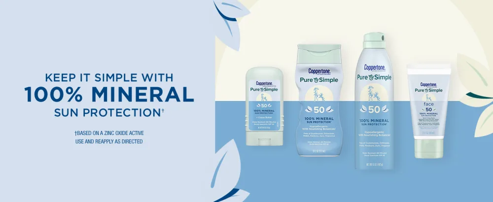 Coppertone Pure and Simple Sunscreen Lotion, Zinc Oxide Mineral Sunscreen Lotion, Spf 50 Sunscreen, Hypoallergenic, 6 Oz, Pack of 2 - coppertone sunscreeen, sun protection, adult face sunscreen, sun protection