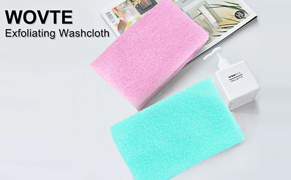 Back Scrubber for ShowerWOVTE 2 Pack Stretchable Nylon Exfoliating Body Scrubber Washcloth Towel Deep Cleans Skin Massages Blood Circulation Back Washer for Shower Men Women - Exfoliating washcloth