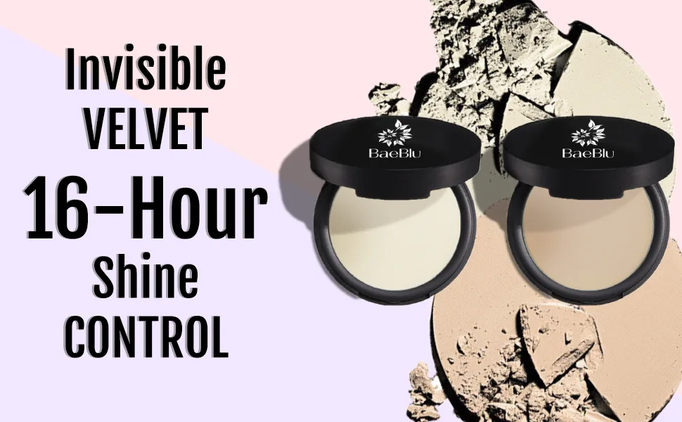 BaeBlu Organic Setting Powder, Extend Makeup Wear Time, Minimize Oil and Pores, Sheer Medium - Pressed Powder