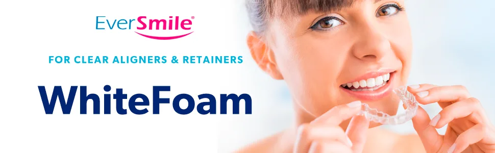 WhiteFoam On-The-Go Clear Retainer Cleaner for Invisalign, Dentures, ClearCorrect, Essix, Vivera & Hawley Trays/Aligners. Cleans, Kills Bacteria & Whitens Teeth (50ml - Compact Packaging) - WhiteFoam
