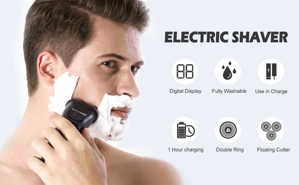 Men's Electric Shaver, Rechargeable Rotary Razor with Pop-up Sideburn Trimmer and LCD Power Indicator, Fast Charging, Compact Wet and Dry Shaver - product information 1