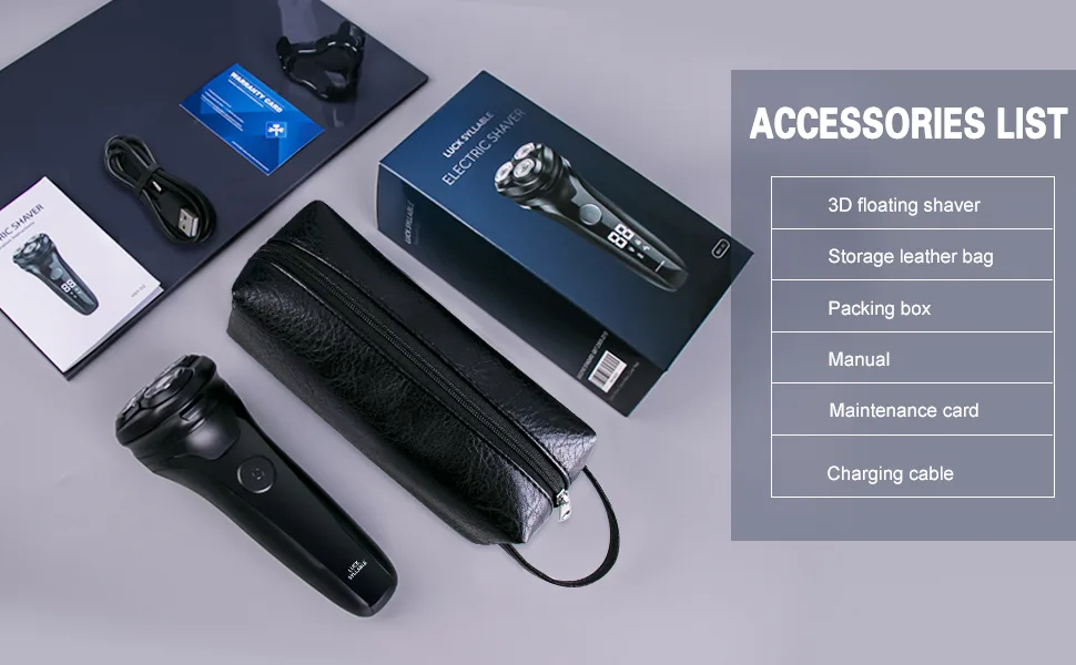 Men's Electric Shaver, Rechargeable Rotary Razor with Pop-up Sideburn Trimmer and LCD Power Indicator, Fast Charging, Compact Wet and Dry Shaver - product information 7