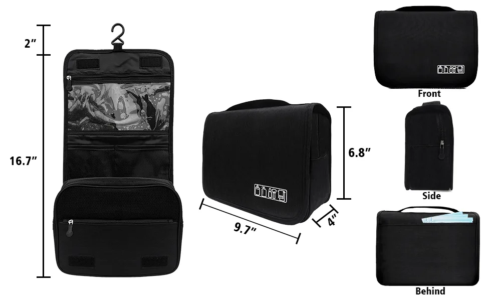 Hanging Toiletry Bag Large Capacity Men and Women Waterproof Travel Cosmetic Bag Bathroom Storage Bag (Black) - product information 4