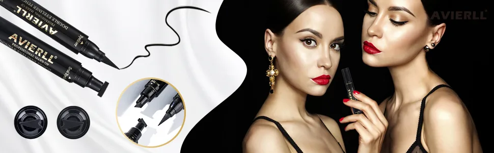 Winged Eyeliner Stamp-2 Pens , Smudge Proof Waterproof Long Lasting quick flick wingliner, Vamp Style Wing Eye Liner Pen Black (Left and Right) - COOL BLACK QUICK-DRYING EYELINER STAMP