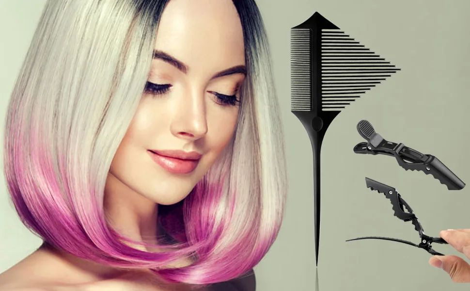 Highlighting Comb with 2 Alligator Clips, Weaving Foiling Styling Hair Comb Rat Tail Comb, Balayage Comb for Hair Dyeing Sectioning Styling Balayage black - Combs for Hair Stylist