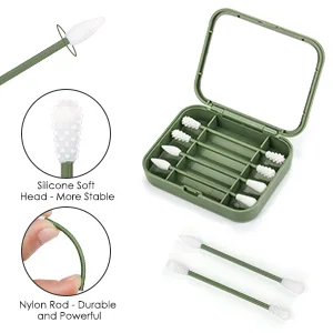 Reusable Qtips for Ears with Mirror, Portable Silicone Cotton Swabs Cleanable for Ear Cleaning Beauty Treatment Makeup (Black) (Spiral) - reusable cotton swab