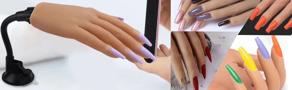 Silicone Practice Hand for Acrylic Nails, Mannequin Hands for Nails Practice with Bracket, Life Size Fake Hand for DIY Nails with 100pcs Nail Tips, 3pcs Nail Files - Mannequin Hands for Nails Practice