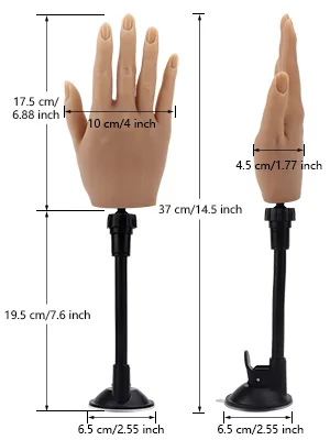 Silicone Practice Hand for Acrylic Nails, Mannequin Hands for Nails Practice with Bracket, Life Size Fake Hand for DIY Nails with 100pcs Nail Tips, 3pcs Nail Files - Silicone Practice Hand for Acrylic Nails