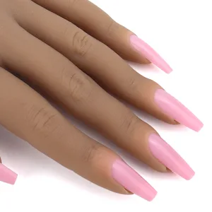 Silicone Practice Hand for Acrylic Nails, Mannequin Hands for Nails Practice with Bracket, Life Size Fake Hand for DIY Nails with 100pcs Nail Tips, 3pcs Nail Files - Silicone Practice Hand for Acrylic Nails