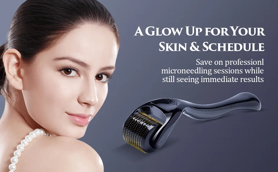 Derma Roller 540 Titanium 0.25mm Microneedle Roller for Face Body Beard Hair Growth Care - Includes Free Storage Case - derma roller