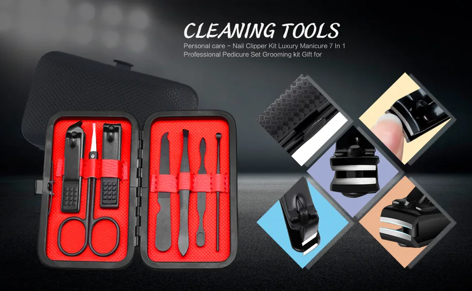7 in 1 Manicure Set Nail Clipper Set Stainless Steel Nail Kit Manicure Kit Pedicure Kit - Black - product information 1