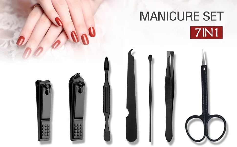 7 in 1 Manicure Set Nail Clipper Set Stainless Steel Nail Kit Manicure Kit Pedicure Kit - Black - product information 5
