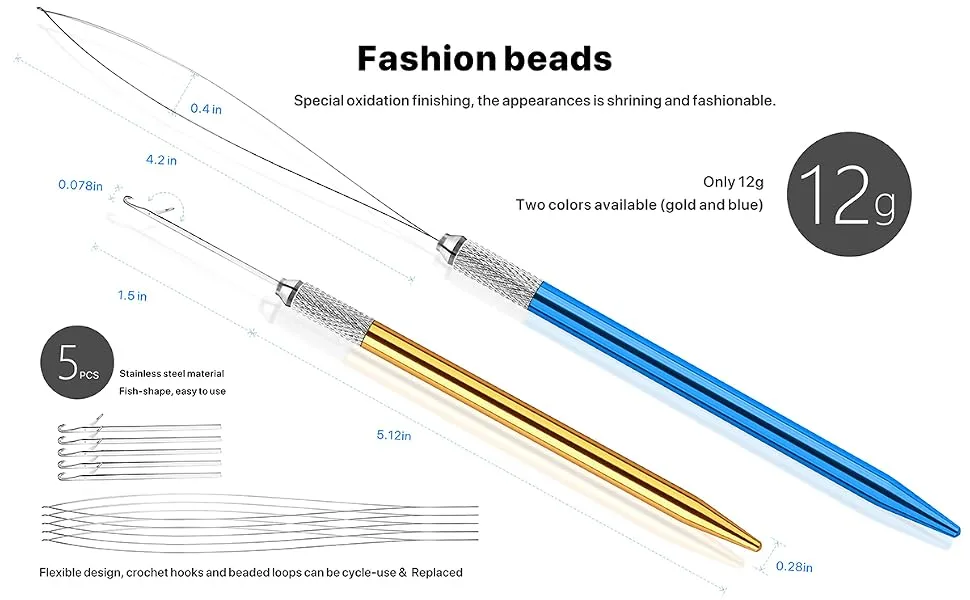 Hair Extension Loop Needle Threader Pulling Hook Needle Bead Device Tool 8PCS, for Silicone Microlink Rings Beads to Tinsel, Feather or Human Hair Extensions blue - microlink hair extensions kit