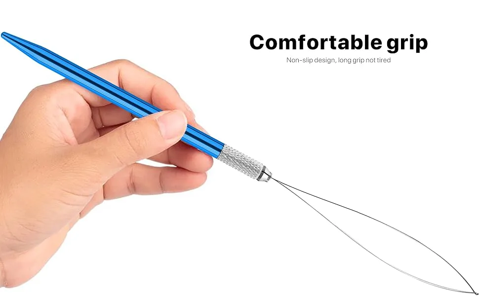 Hair Extension Loop Needle Threader Pulling Hook Needle Bead Device Tool 8PCS, for Silicone Microlink Rings Beads to Tinsel, Feather or Human Hair Extensions blue - Special oxidation