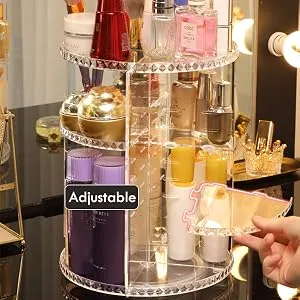 Moonlinks 360° Rotating Makeup Organizer Adjustable Acrylic Makeup Organizers and Storage Large Capacity Cosmetics Organizer Bathroom Counter Organizer Clear Makeup Holder Makeup Box Dresser Organizer - product information 3