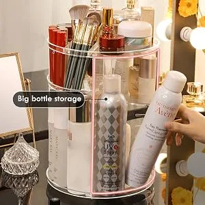 Moonlinks 360° Rotating Makeup Organizer Adjustable Acrylic Makeup Organizers and Storage Large Capacity Cosmetics Organizer Bathroom Counter Organizer Clear Makeup Holder Makeup Box Dresser Organizer - product information 4