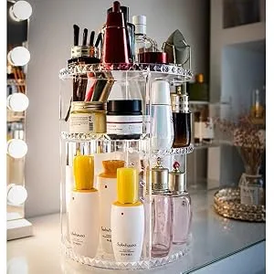 Moonlinks 360° Rotating Makeup Organizer Adjustable Acrylic Makeup Organizers and Storage Large Capacity Cosmetics Organizer Bathroom Counter Organizer Clear Makeup Holder Makeup Box Dresser Organizer - product information 8