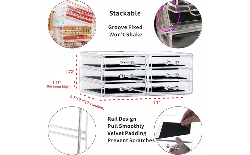 Stackable Acrylic Drawer Organizer Coffee Pod Holder Tea Bag Storage Organizer,Clear Stackable Storage Bins,Clear Organization And Storage Bathroom For Jewelry Hair Accessories Organizing Clear-6 Drawers - product information 6
