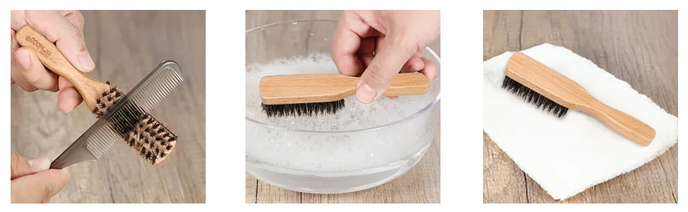 Small Beard Brush for Men by BFWood, Mini Boar Bristle Beard Brush with Beech Wood Handle for Beard and Mustache Care - beard brush