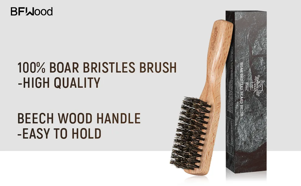 Small Beard Brush for Men by BFWood, Mini Boar Bristle Beard Brush with Beech Wood Handle for Beard and Mustache Care - bristle brush