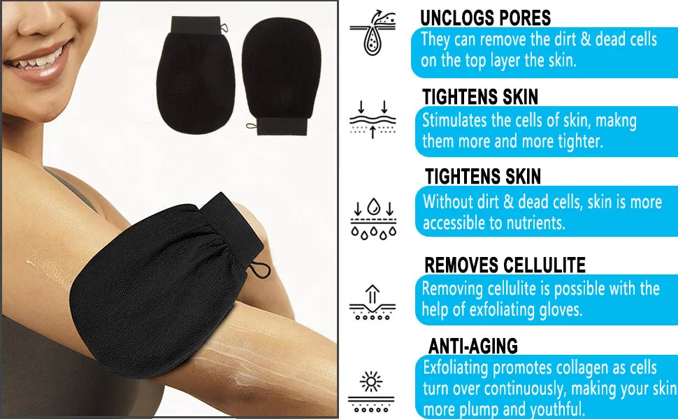 Deep Exfoliating Mitts, 2 Pack Microdermabrasion ExfoliatingAAAA (Black) - product information 2
