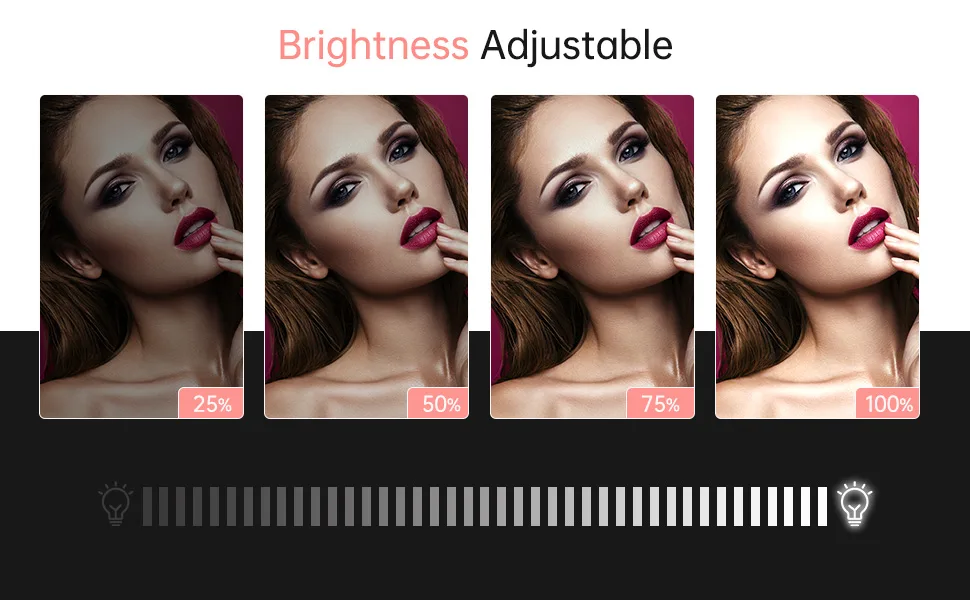 Rechargeable Makeup Mirror with Lights,Lighted Makeup Vanity Mirror with 96 LED Phone Holder and 10X Magnifying Mirror, 3Color Lighting Light Up Cosmetic Mirror with Sensor Touch Dimmable,360°Rotation Black - Brightness adjustable