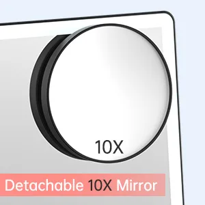 Rechargeable Makeup Mirror with Lights,Lighted Makeup Vanity Mirror with 96 LED Phone Holder and 10X Magnifying Mirror, 3Color Lighting Light Up Cosmetic Mirror with Sensor Touch Dimmable,360°Rotation Black - Detachable 10X magnification mirror