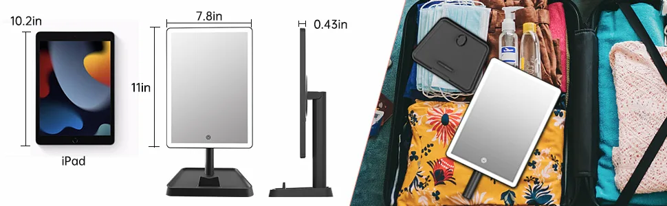 Rechargeable Makeup Mirror with Lights,Lighted Makeup Vanity Mirror with 96 LED Phone Holder and 10X Magnifying Mirror, 3Color Lighting Light Up Cosmetic Mirror with Sensor Touch Dimmable,360°Rotation Black - Portable lighted makeup mirror