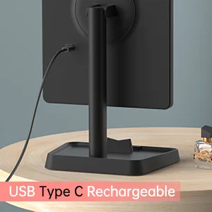 Rechargeable Makeup Mirror with Lights,Lighted Makeup Vanity Mirror with 96 LED Phone Holder and 10X Magnifying Mirror, 3Color Lighting Light Up Cosmetic Mirror with Sensor Touch Dimmable,360°Rotation Black - Rechargeble