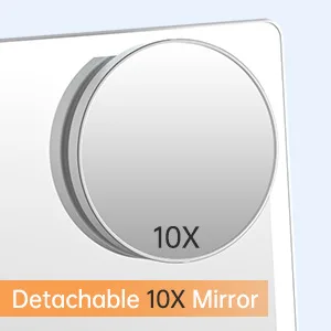 Rechargeable Makeup Mirror with Lights,Lighted Makeup Vanity Mirror with 96 LED Phone Holder and 10X Magnifying Mirror, 3Color Lighting Light Up Cosmetic Mirror with Sensor Touch Dimmable,360°Rotation White - Detachable 10x Magnify Mirror