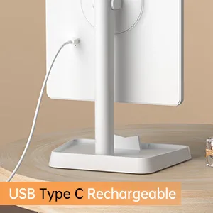 Rechargeable Makeup Mirror with Lights,Lighted Makeup Vanity Mirror with 96 LED Phone Holder and 10X Magnifying Mirror, 3Color Lighting Light Up Cosmetic Mirror with Sensor Touch Dimmable,360°Rotation White - USB Type C rechargeable makeup mirror lighted