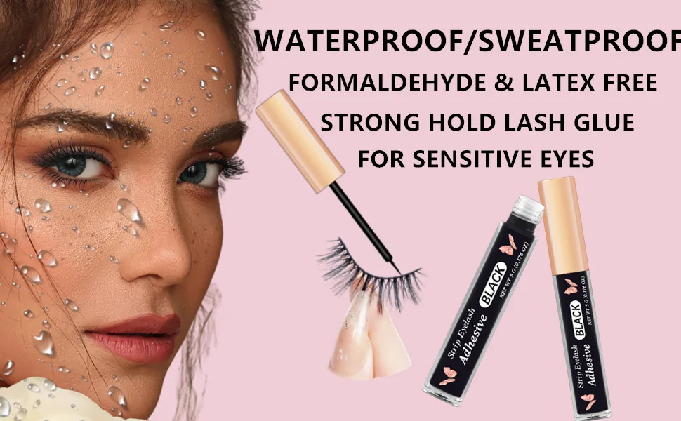 Black Eyelash Glue Super Strong Hold Eyelash Adhesive Waterproof Eyelash Glue Sensitive Eyes Lash Glue for False Lashes 0.18oz - Eyelash Glue Clear Lash Glue Strong Eyelash Glue for False Lashes Waterproof