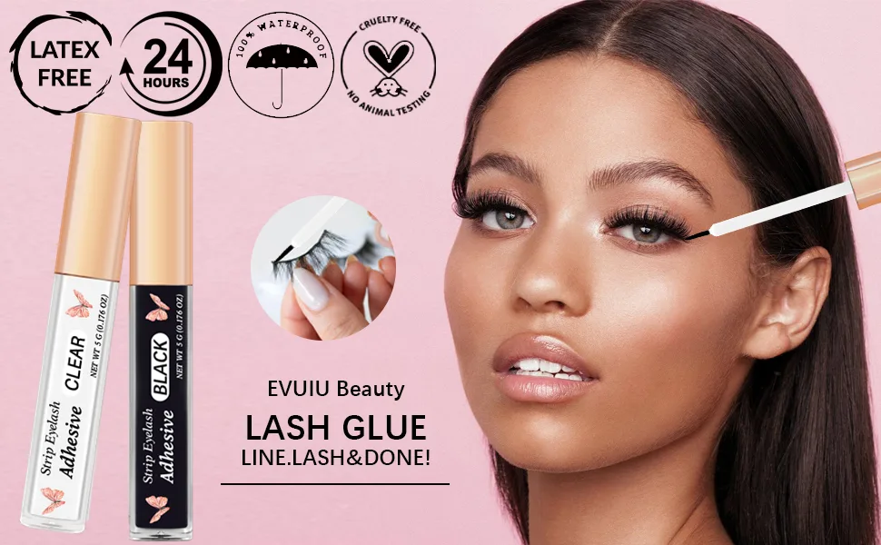 Black Eyelash Glue Super Strong Hold Eyelash Adhesive Waterproof Eyelash Glue Sensitive Eyes Lash Glue for False Lashes 0.18oz - lash glue