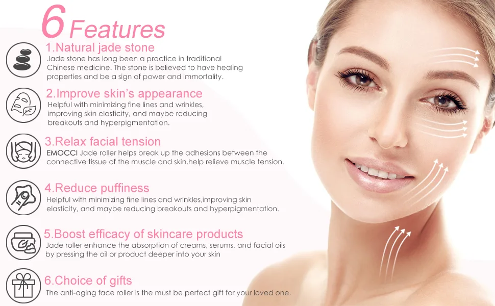 Rose Quartz Face Roller - Jade Roller Gua Sha Set Facial Massager Tools Skin Care Beauty Roller for Body,Face,Eye Puffiness Relief (Pink) - product information 2