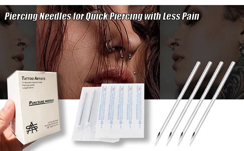 Piercing Needles - LQ 100Pcs 14G Body Piercing Needles Disposable Professional Piercing Needles for Body Ear Navel Nose Lip Nipple (14G 100PC) - piercing needles