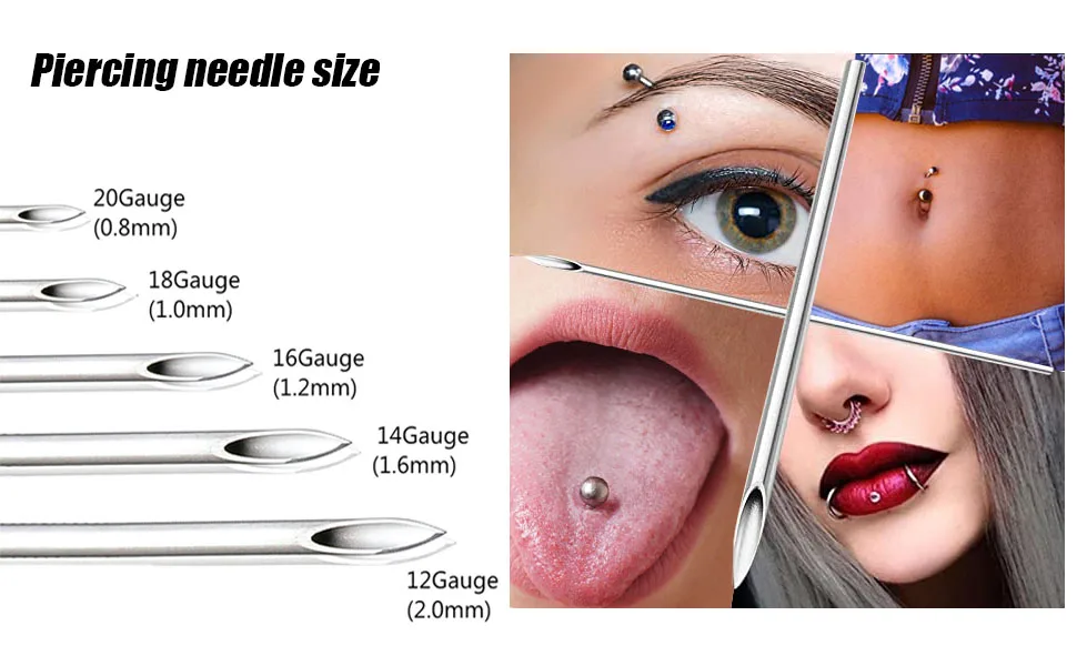 Piercing Needles - LQ 100Pcs 14G Body Piercing Needles Disposable Professional Piercing Needles for Body Ear Navel Nose Lip Nipple (14G 100PC) - Piercing Needles Size