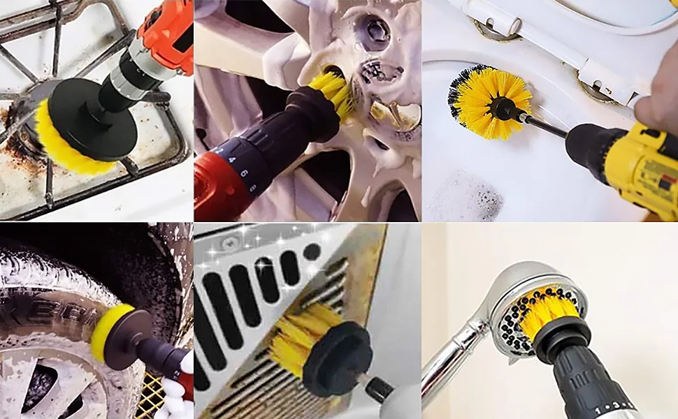 Drill Brush Attachment Set Power Scrubber Brush Cleaning Kit for Grout Tiles Sinks Car Bathtub Bathroom and Kitchen Surface 3 Pack - Drill Brush