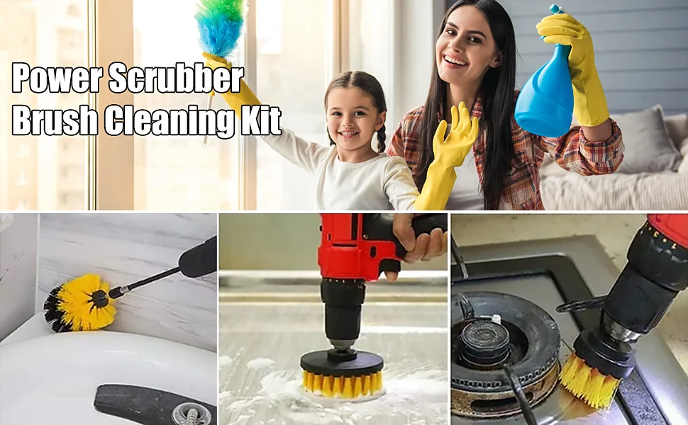 Drill Brush Attachment Set Power Scrubber Brush Cleaning Kit for Grout Tiles Sinks Car Bathtub Bathroom and Kitchen Surface 3 Pack - Drill Brush Attachment Set