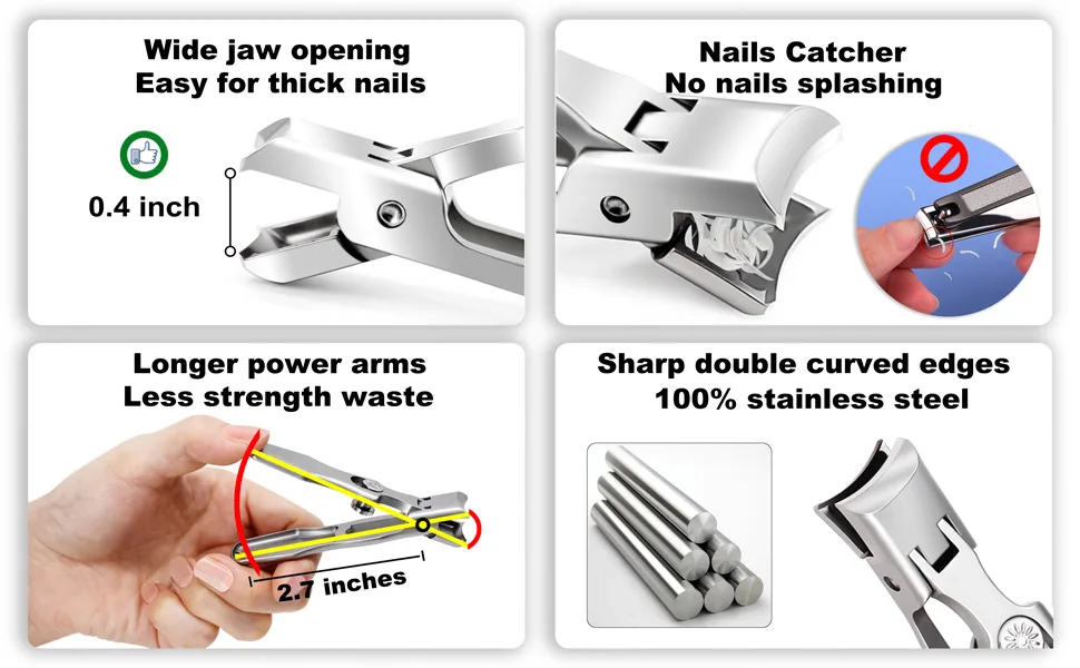 Nail Clipper High Grade Stainless Steel Toenail Clippers with Sharp Curved Blade, No Splash Nail Clippers for Thick Nails with Catcher Silver - Nail clipper