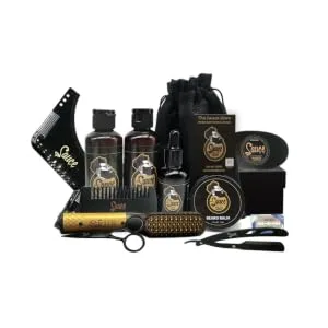 Beard Grooming Kit with Heated Beard Straightener 12 items included beard wash, beard oil, beard balm, Gift for Men - Beard Straightener Grooming Kit, with 12 items include