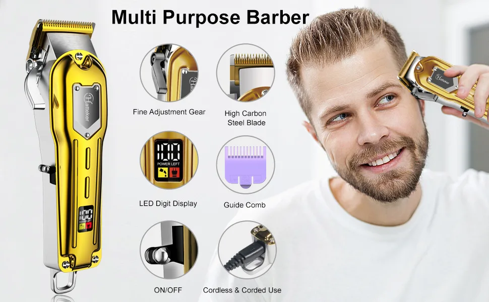 Hatteker Mens Hair Clippers Professional Cordless Hair Beard Trimmer Haircut Grooming Kit - product information 2