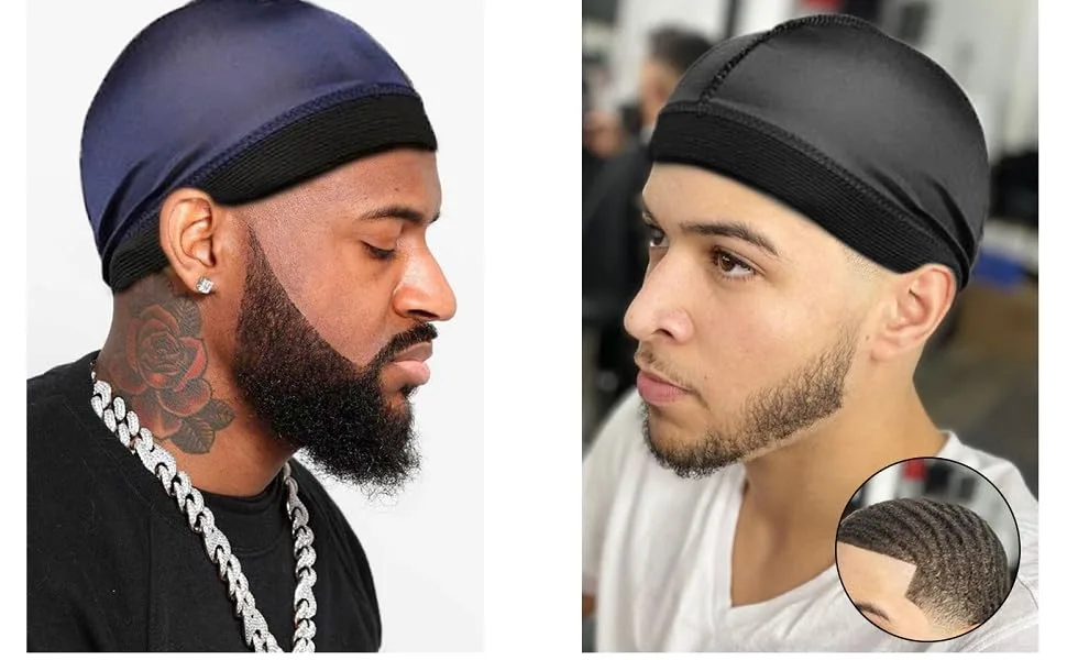 BIGEDDIE 4Pcs Wave Cap, Silk Stocking Wave Caps for 360 Waves Black - wave cap for men 360