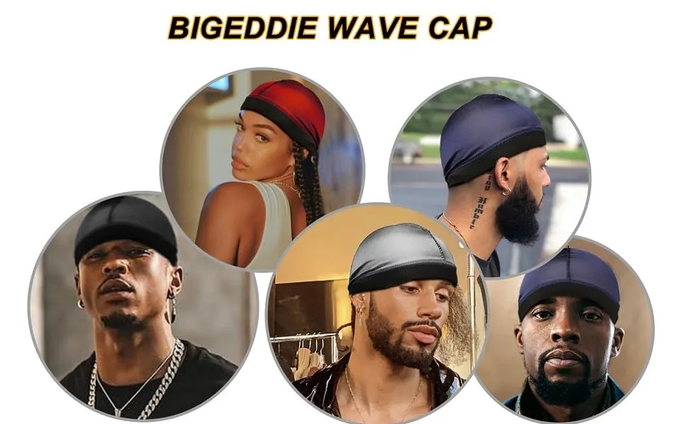 BIGEDDIE 4Pcs Wave Cap, Silk Stocking Wave Caps for 360 Waves Black - wave caps for men 360
